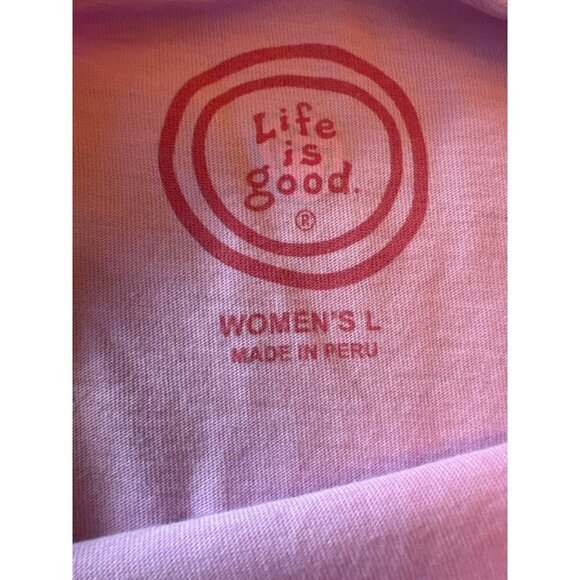 Life Is Good Womens Long Sleeve Pink Flower Graphic Shirt L Casual Cotton - Picture 3 of 5